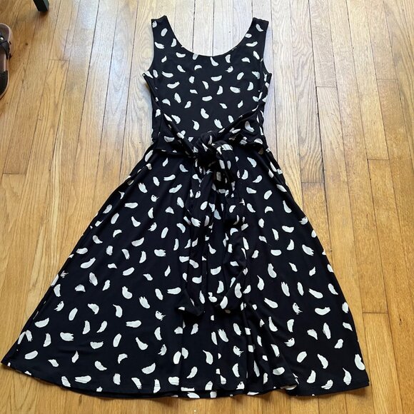 Boden Size 8R Black & White Brushstrokes Sleeveless Tie Waist Ballet Midi Dress - Picture 14 of 16